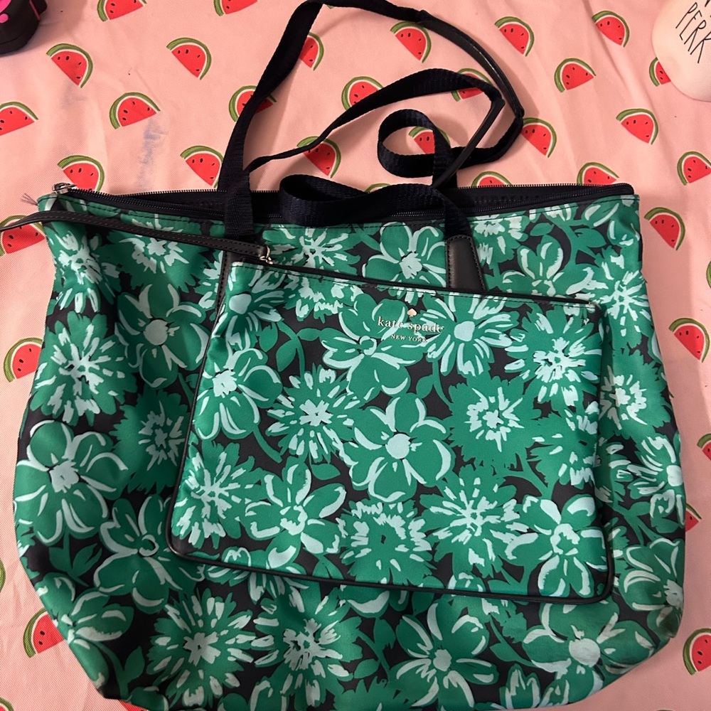 Kate Spade Green and Black Floral Tote